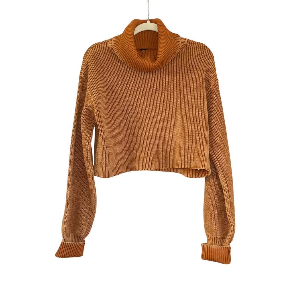 Free People Orange Turtleneck Crop Sweater Women’s M Boho Casual Cottage Neutral
